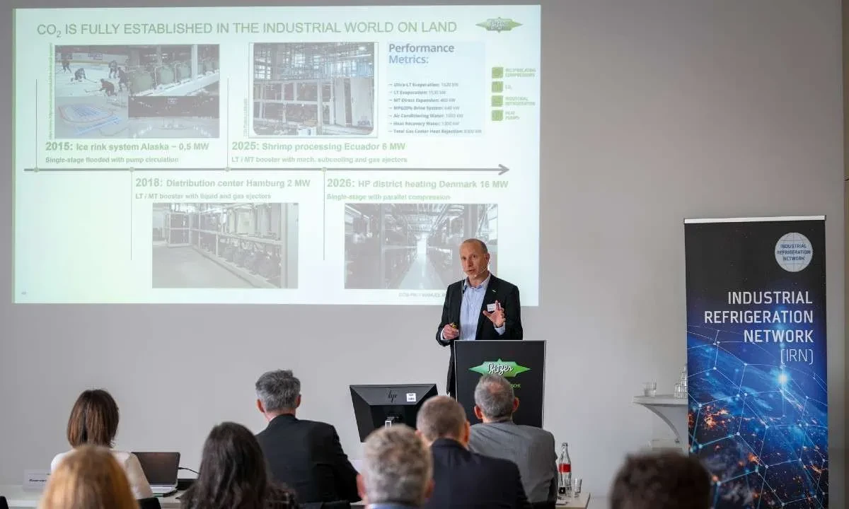 Manuel Reichle, Product Manager of Reciprocating Compressors at Bitzer, presenting at INR 2026. Photo Credit: Tom Brunner for Munix Media. Manuel Reichle, Product Manager of Reciprocating Compressors at Bitzer, presenting at INR 2026. Photo Credit: Tom Brunner for Munix Media.